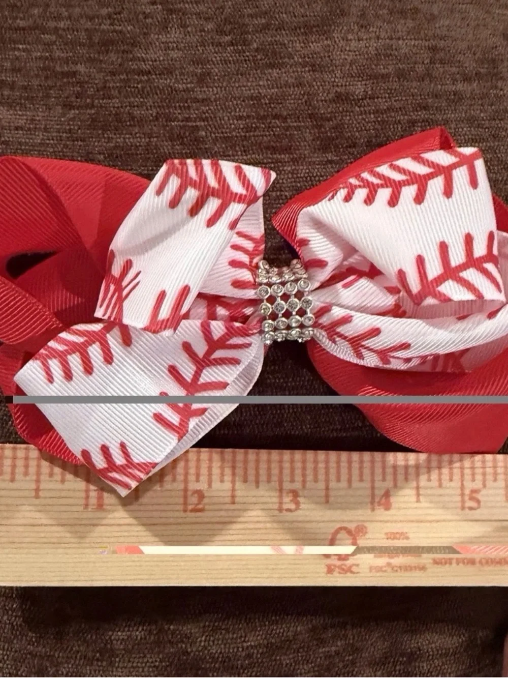 Red & White Baseball Stitch Bow Hair Clip Barrette Girls MLB